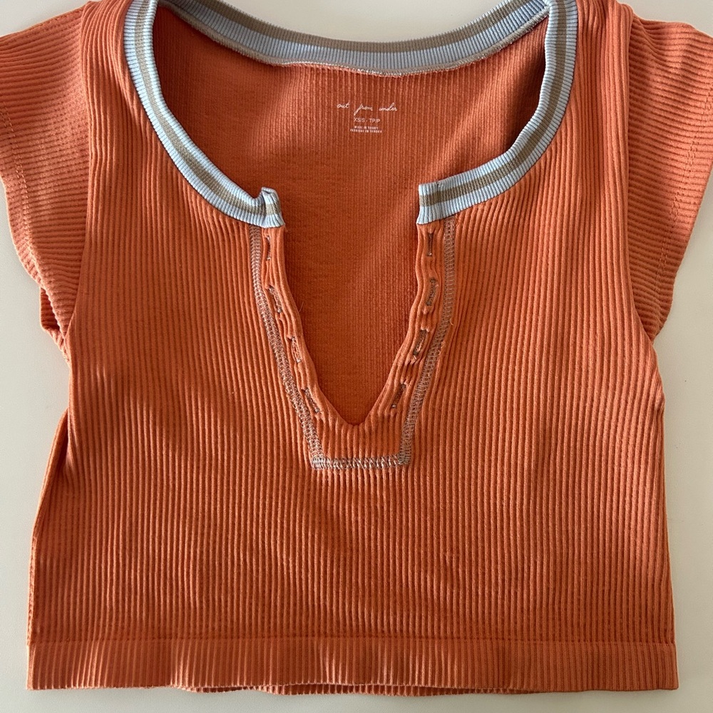 Urban Outfitters Orange Ribbed Top with Gray Trim